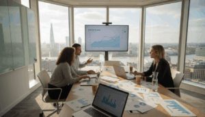 London digital marketing team meeting workspace